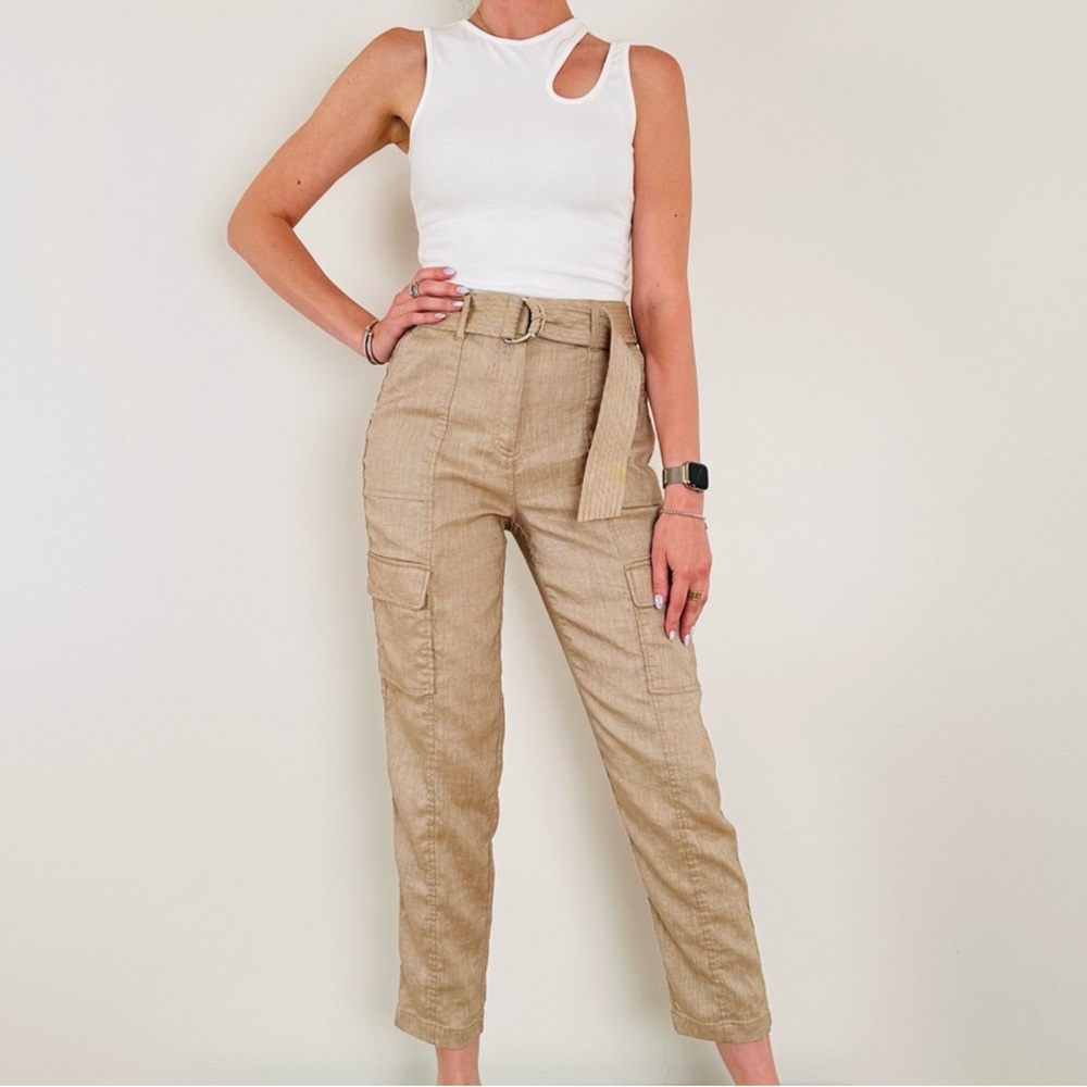 White House Black Market Linen Belted Utility Cargo Pants in neutral - Size 2